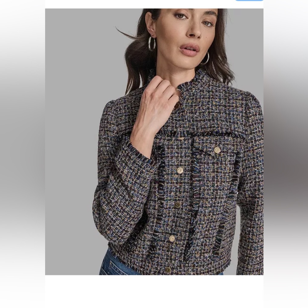 BCBG Women's Boxy Mock Neck Tweed Jacket 2025 career medium new blazer - Picture 2 of 8